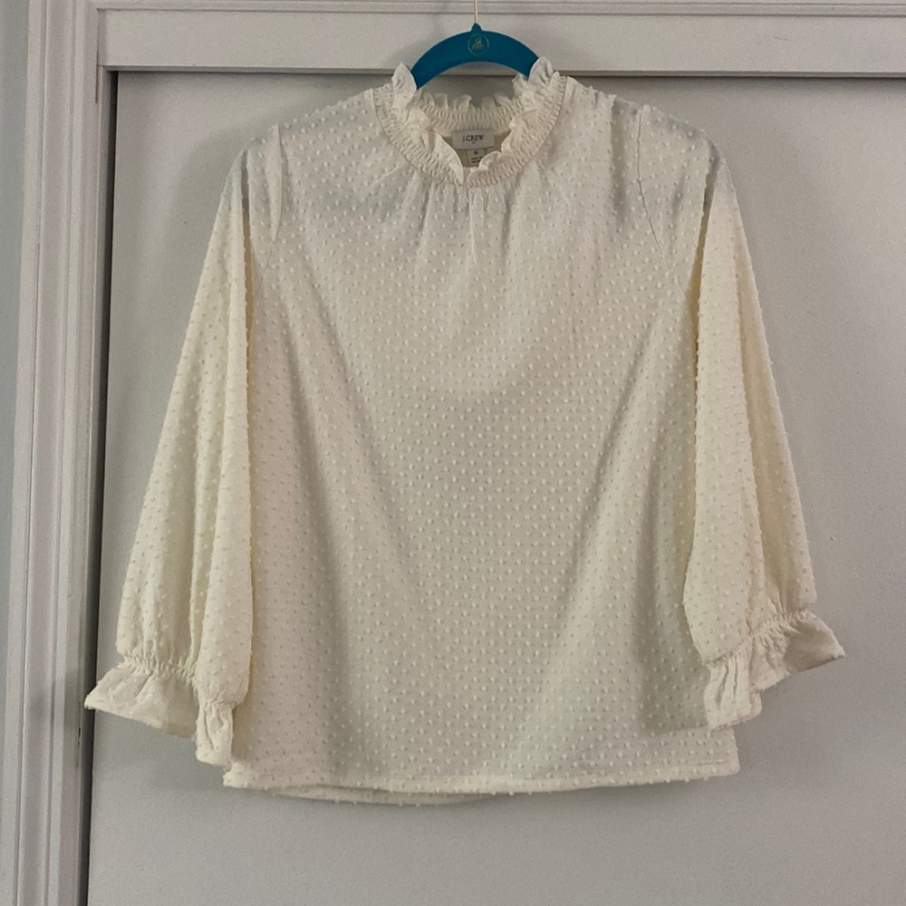 JCrew Clip-dot ruffle blouse